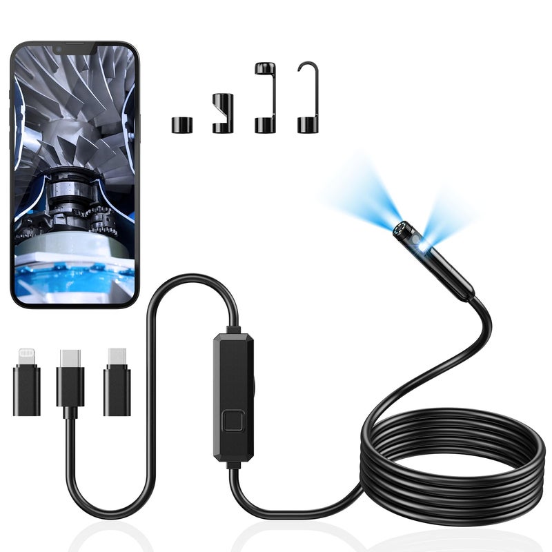 Acoath Store Endoscope Camera with Light, Dual-Lens 1920P HD Borescope with 8 Adjustable LED Lights, IP67 Waterproof Boroscope Inspection Tools, 9.8ft Semi-Rigid Snake Camera for iOS & Android - Image 1